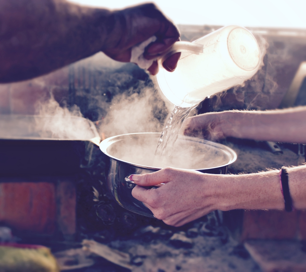 Couple cooking together