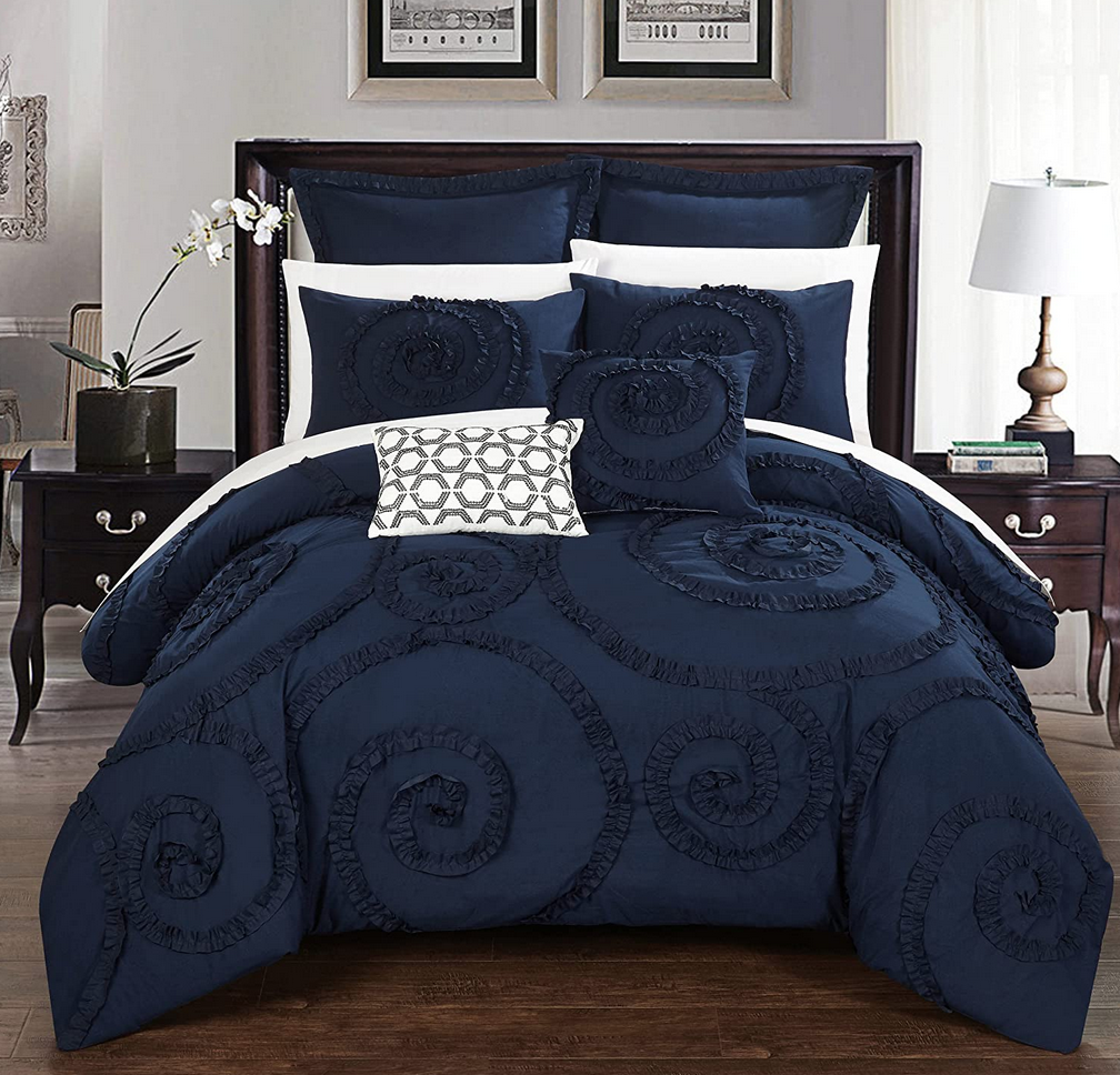 Royal blue and white comforter set